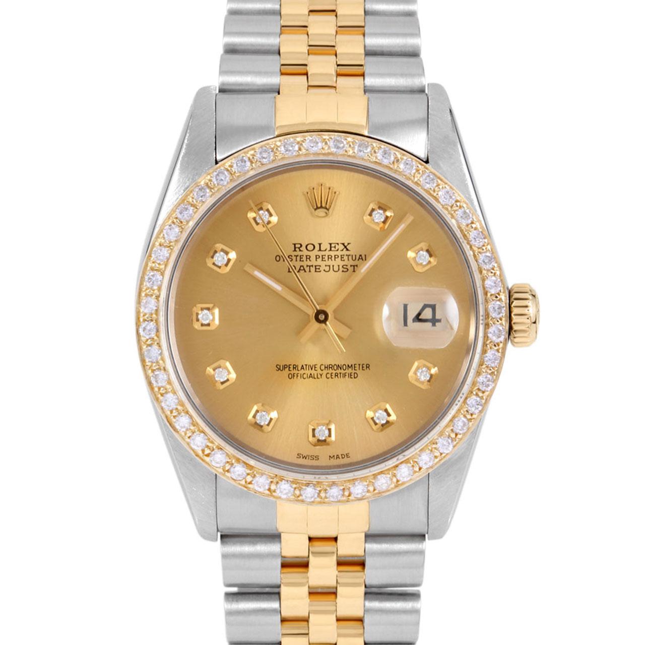 Swiss Wrist - SKU 16013-CHM-DIA-AM-BDS-JBL

Brand : Rolex
Model : Datejust Ref# 16013 - Plastic Quickset Model 
Gender : Mens
Metals : 14K Yellow Gold/ Stainless Steel
Case Size : 36 mm
Dial : Custom Champagne Diamond Dial (This dial is not original