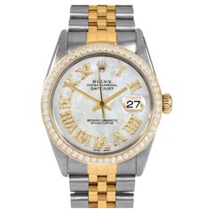 Rolex Mens TT Datejust MOP Roman Diamond Dial Diamond Bezel Watch Ref#16013