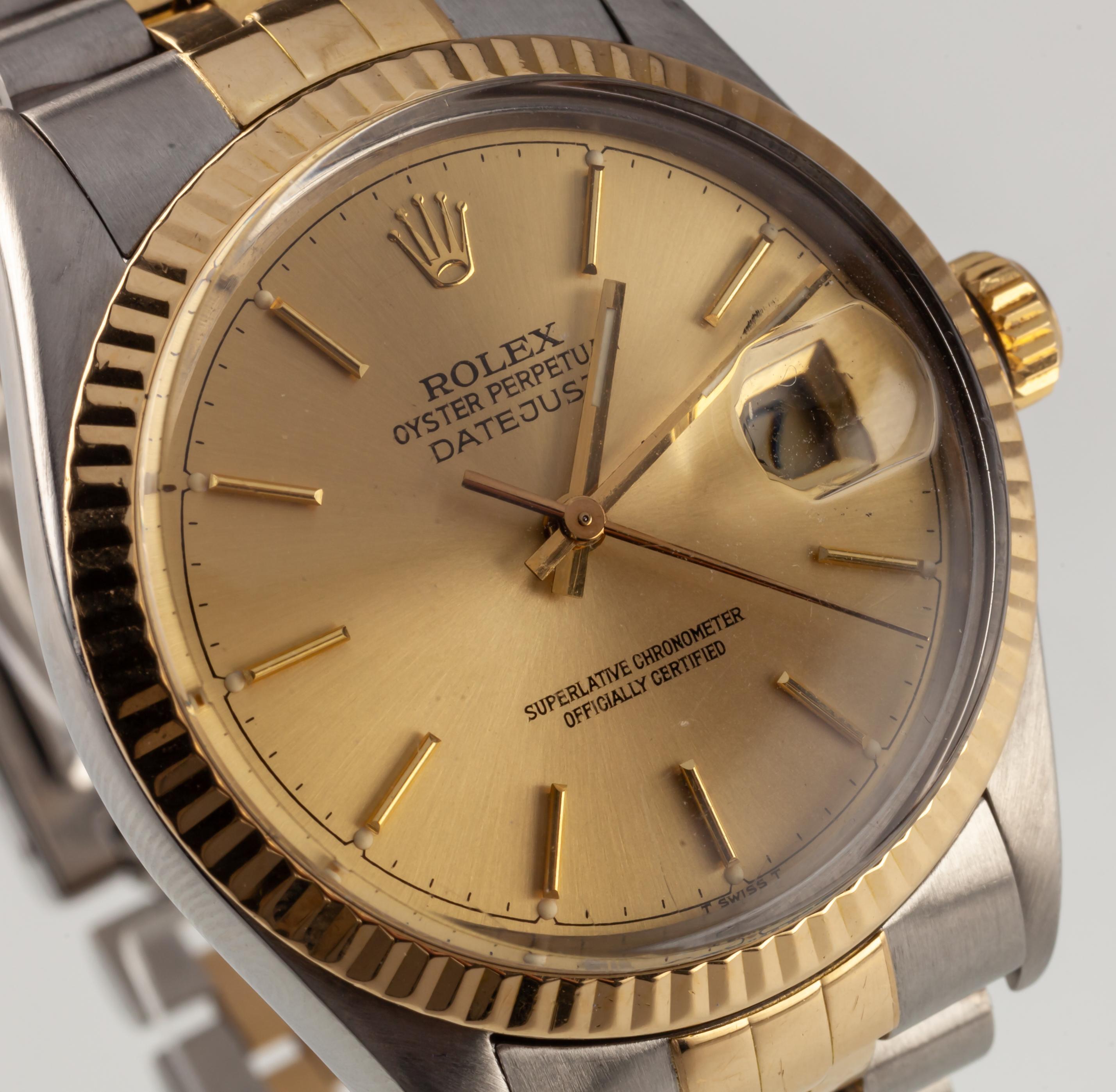 Moderne Montre Rolex Hommes Jubilé Oyster Perpetual Datejust bicolore 16013 1986 en vente