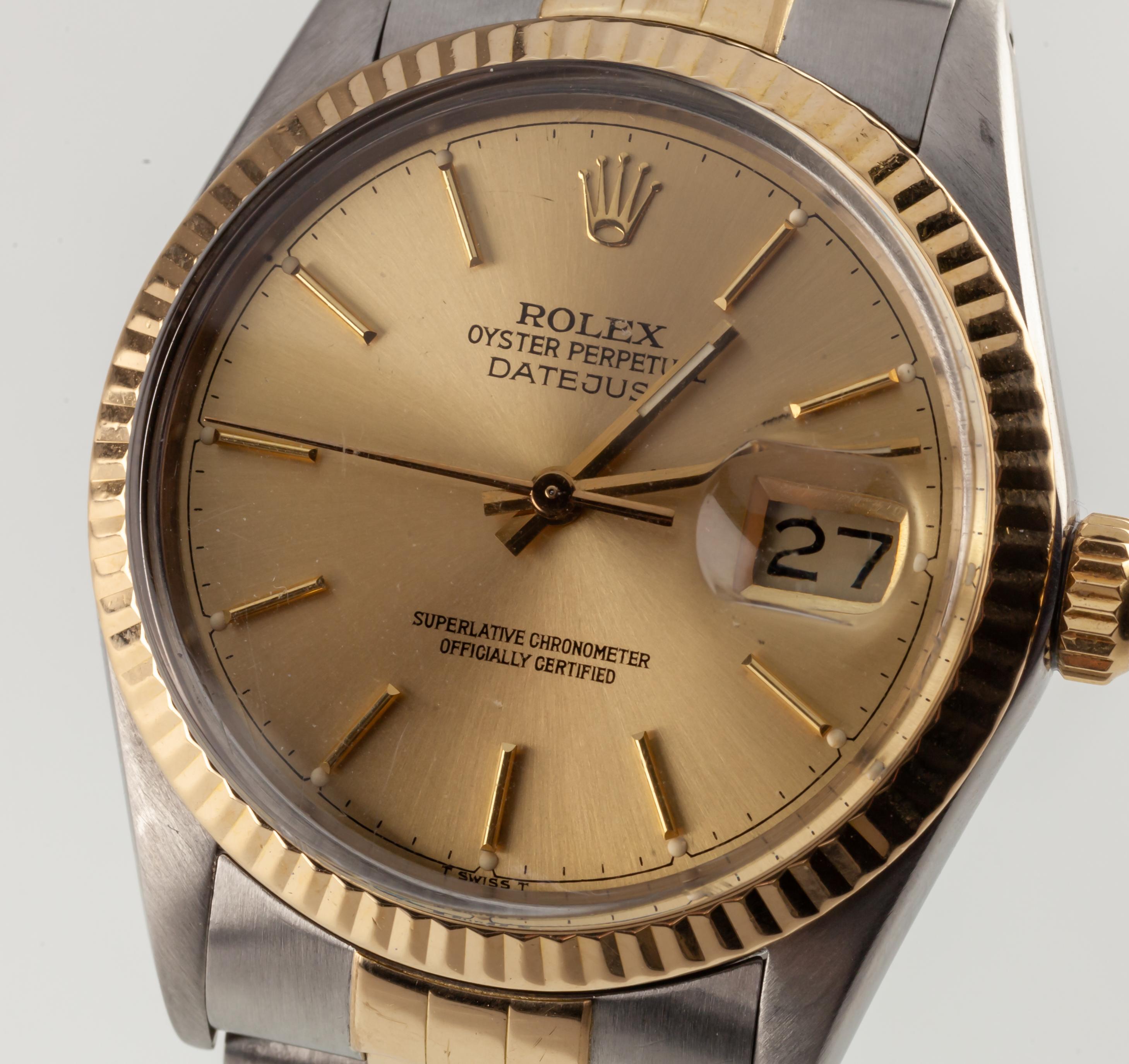 Montre Rolex Hommes Jubilé Oyster Perpetual Datejust bicolore 16013 1986 Bon état - En vente à Sherman Oaks, CA