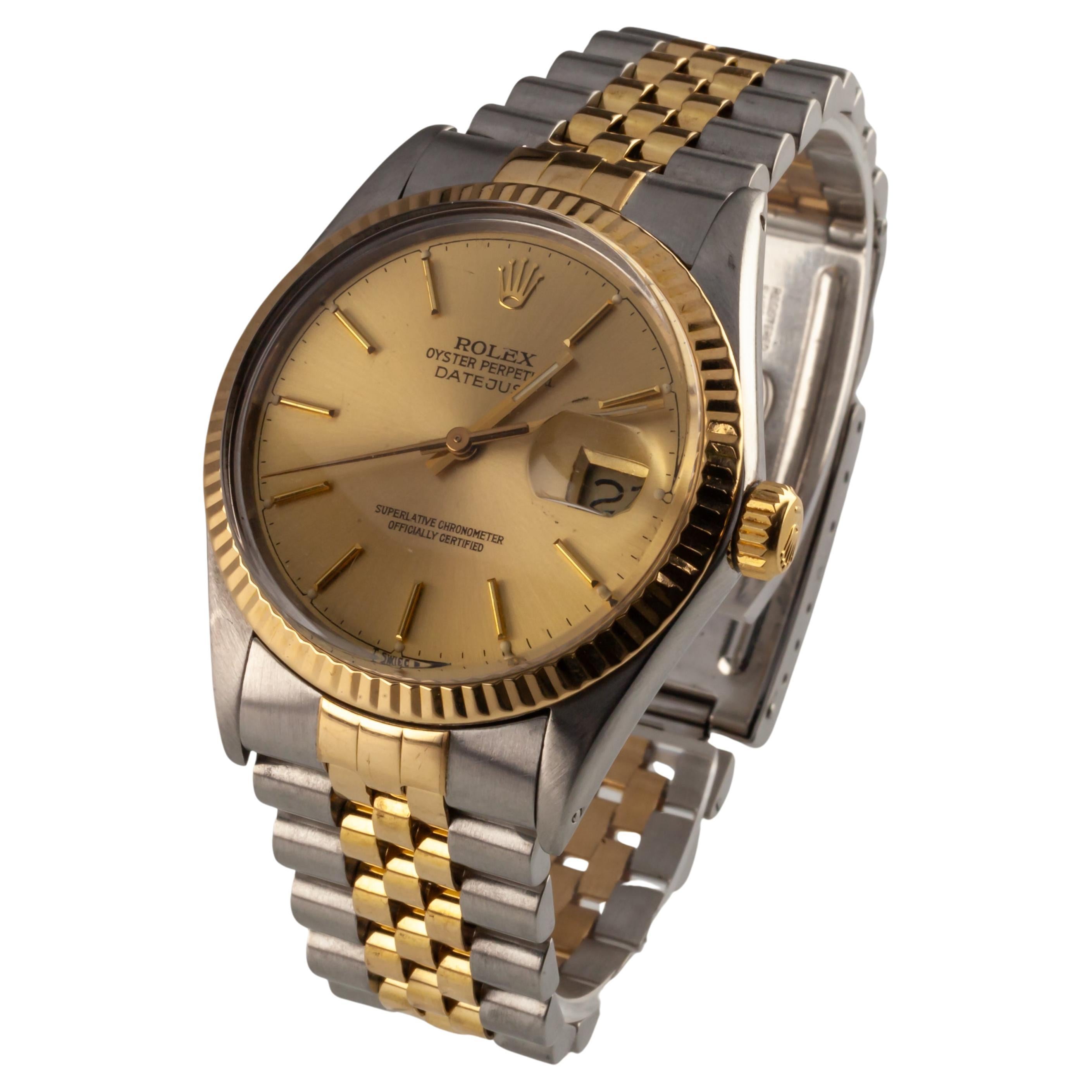 Rolex Herren zweifarbige Jubiläum Oyster Perpetual Datejust Uhr 16013 1986 im Angebot