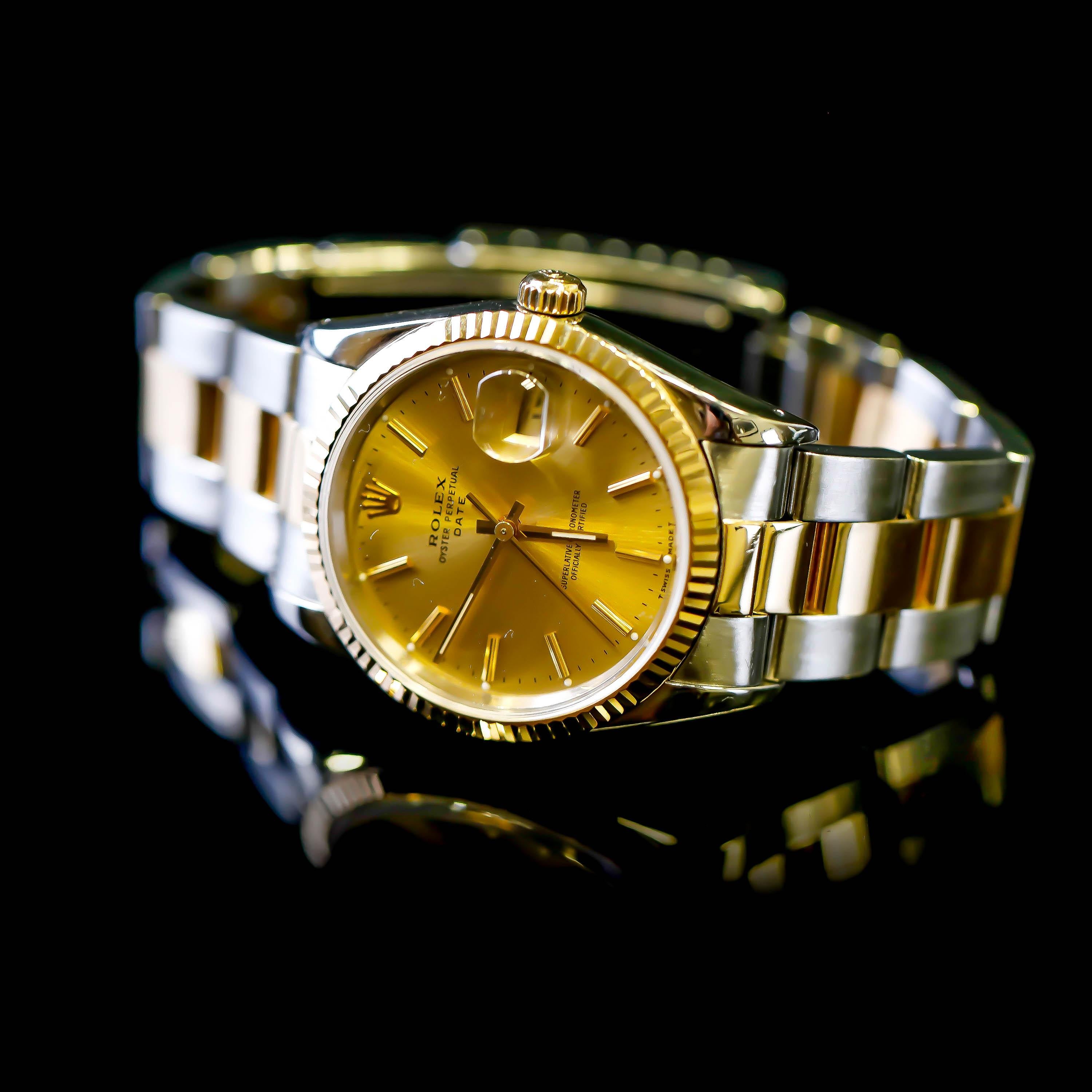 Rolex Herren''s zweifarbige Oyster Perpetual Edelstahl Automatik-Uhr mit goldenem Zifferblatt im Angebot 4