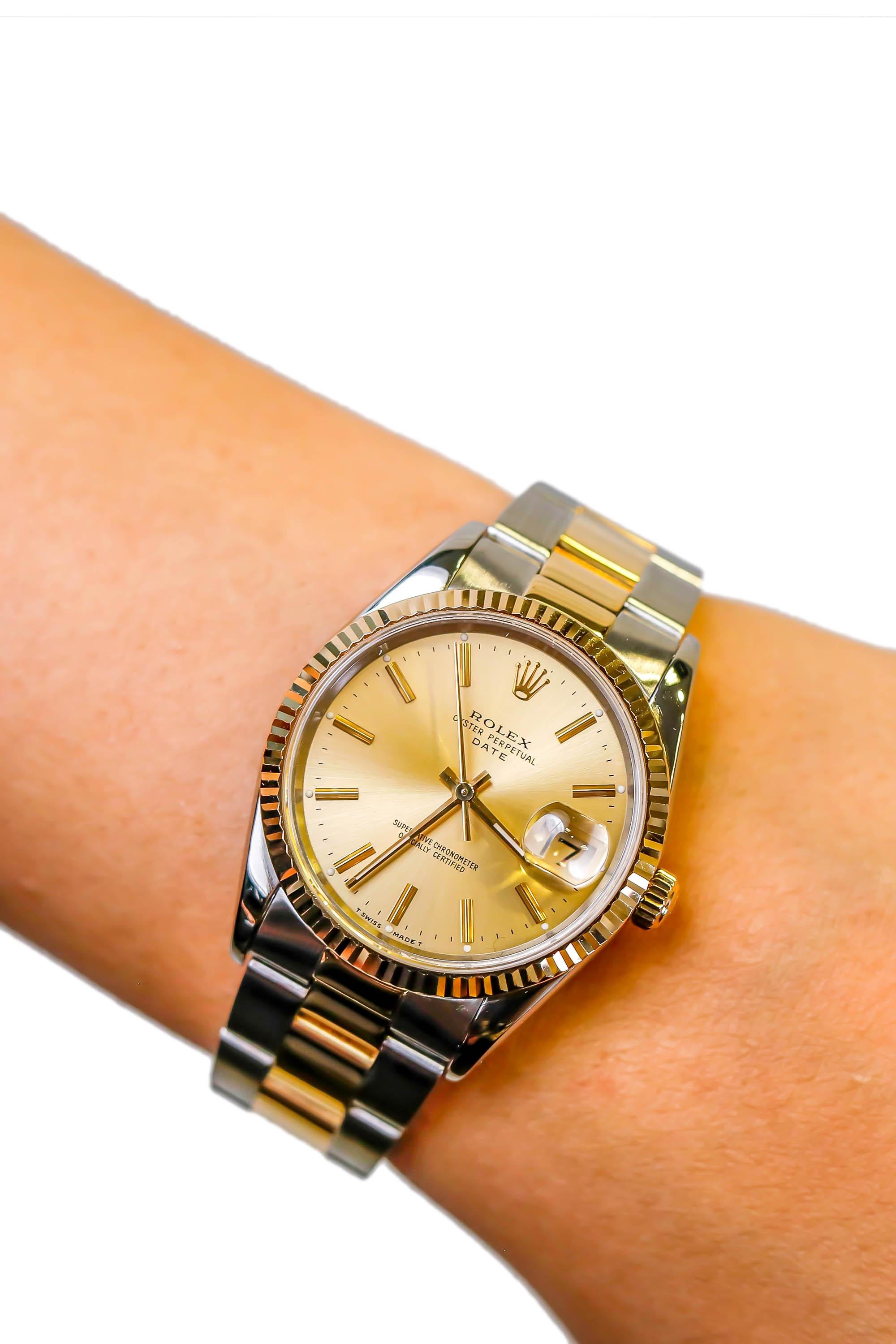 Rolex Herren''s zweifarbige Oyster Perpetual Edelstahl Automatik-Uhr mit goldenem Zifferblatt (Moderne) im Angebot