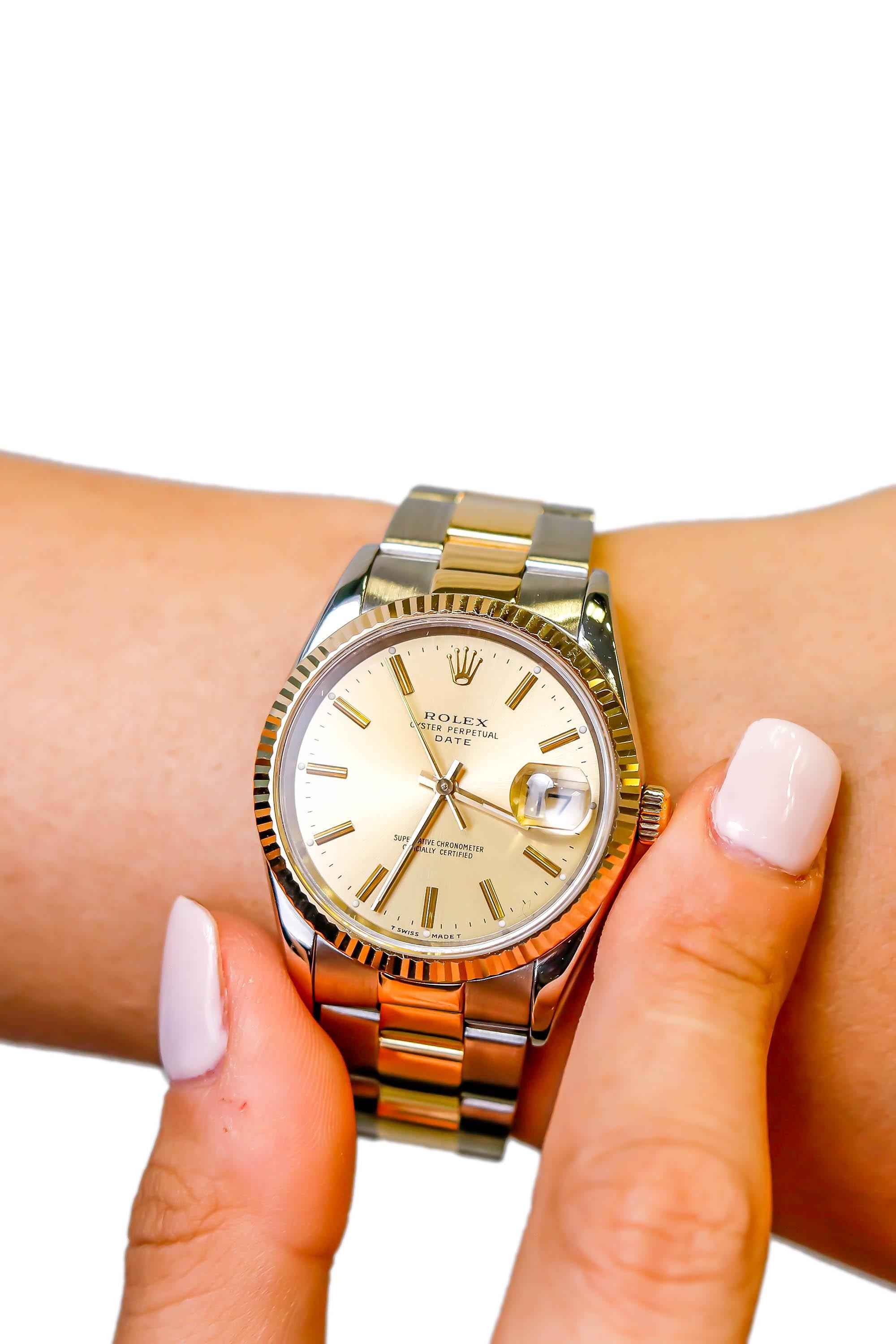 Rolex Herren''s zweifarbige Oyster Perpetual Edelstahl Automatik-Uhr mit goldenem Zifferblatt im Zustand „Hervorragend“ im Angebot in New York, NY