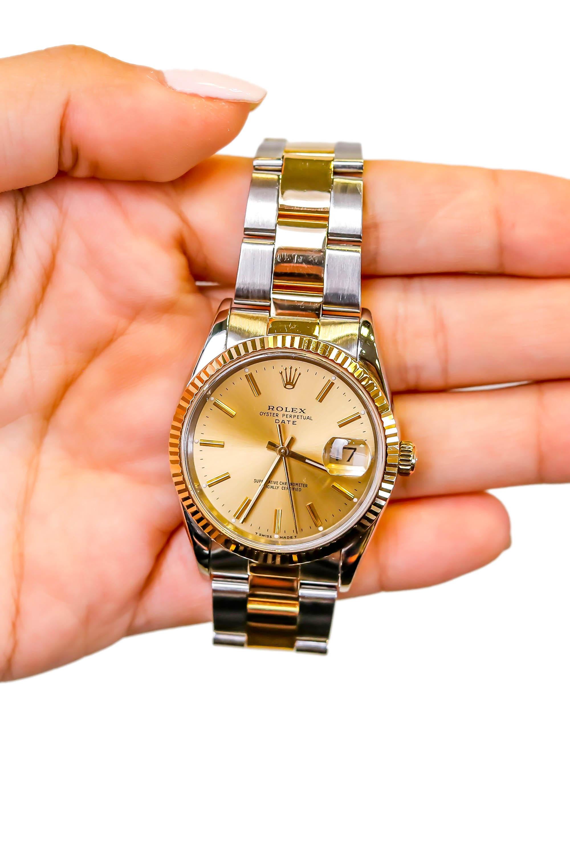 Rolex Montre Oyster Perpetual à cadran automatique en acier inoxydable et or bicolore pour hommes en vente 4