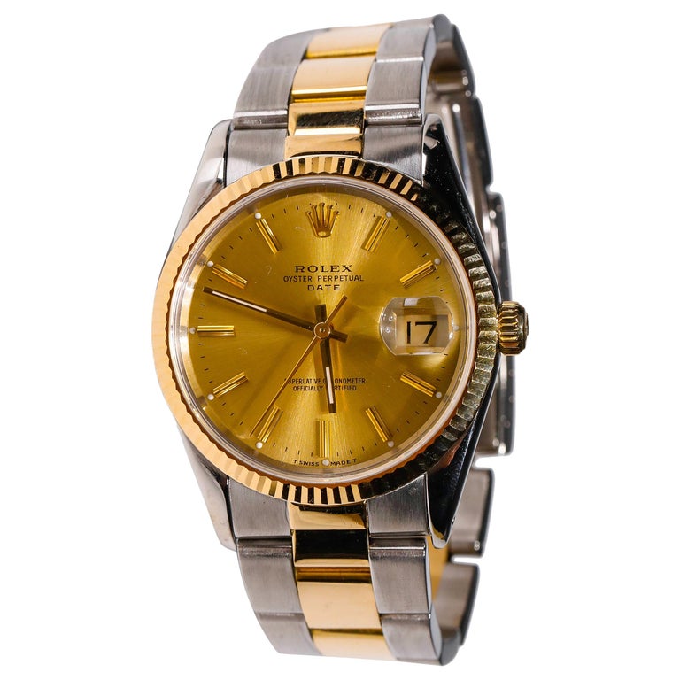 Rolex Men's Twotone Oyster Perpetual Stainless Steel Automatic Golden Dial Watch For Sale