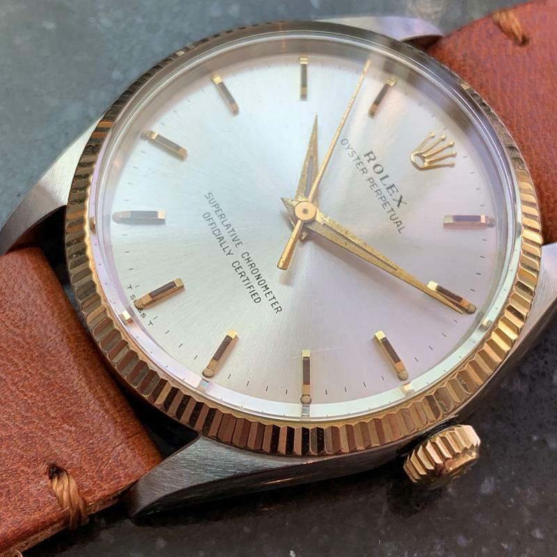 Retro Rolex Men's Vintage Oyster Ref.1005 Automatic 14k and ss, c.1960s Swiss LV712brn