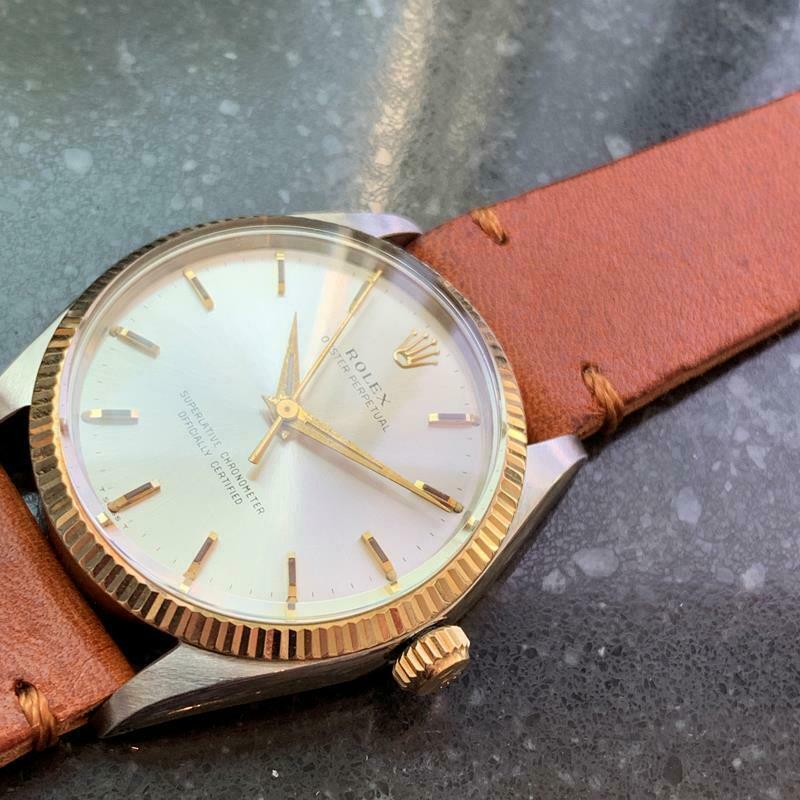 Rolex Men's Vintage Oyster Ref.1005 Automatic 14k and ss, c.1960s Swiss LV712brn In Excellent Condition In Beverly Hills, CA
