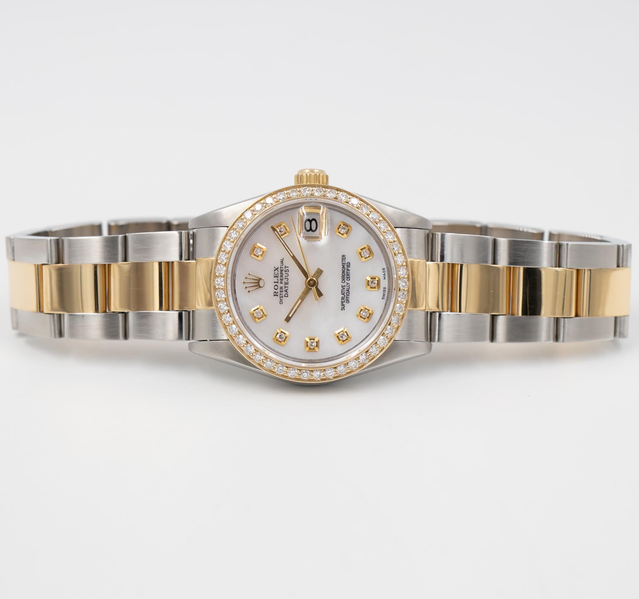 Rolex Mid-Size DateJust 31 6243, circa 1995, Diamond and MOP Dial, 18k YG and SS 2