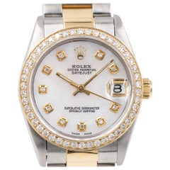 Vintage Rolex Mid-Size DateJust 31 6243, circa 1995, Diamond and MOP Dial, 18k YG and SS