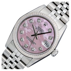 Rolex Mid-Size Datejust Steel and 18 Karat Gold Pink MOP Diamond Dial Watch
