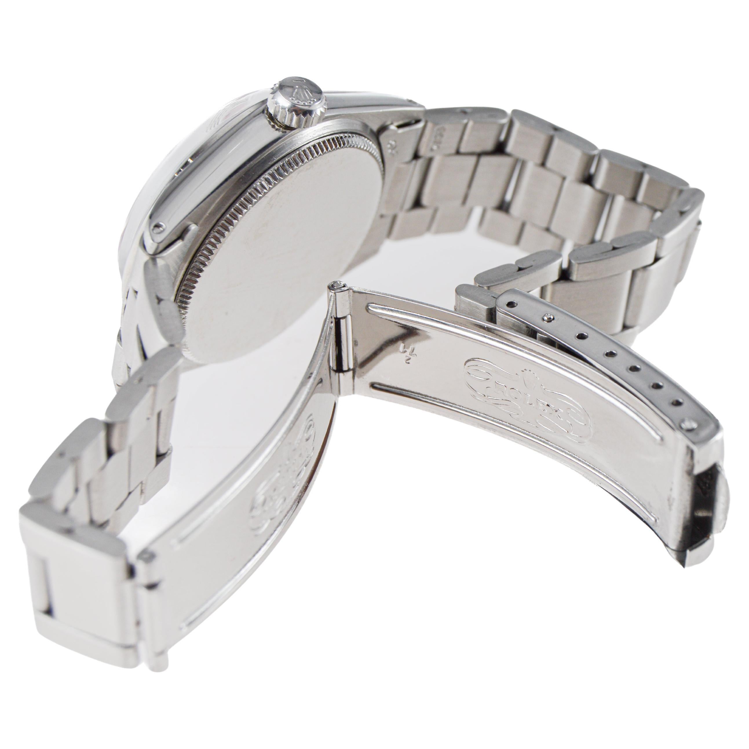 Rolex Mid Size Steel Oysterdate with Custom Pink M.O.P. Dial and Diamond Markers en vente 8