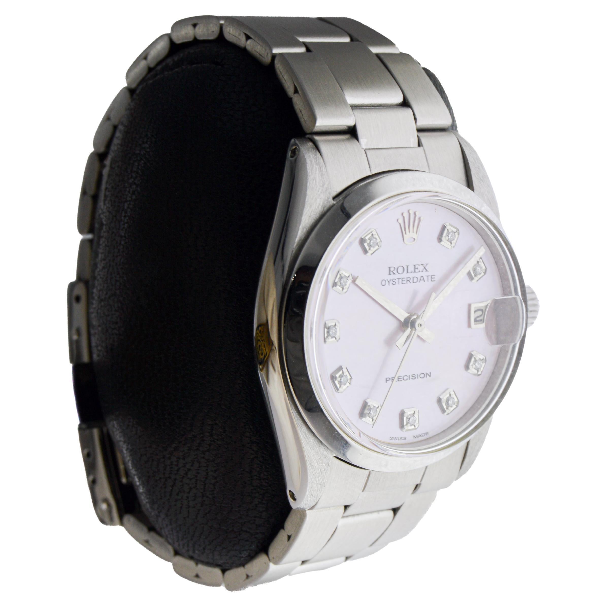 FACTORY / HOUSE: Rolex Watch Company
STYLE / REFERENCE: Oysterdate / Reference 6466 / Mid Size
METAL / MATERIAL: Stainless Steel
CIRCA / YEAR: 1970's
DIMENSIONS / SIZE: Length 36mm 