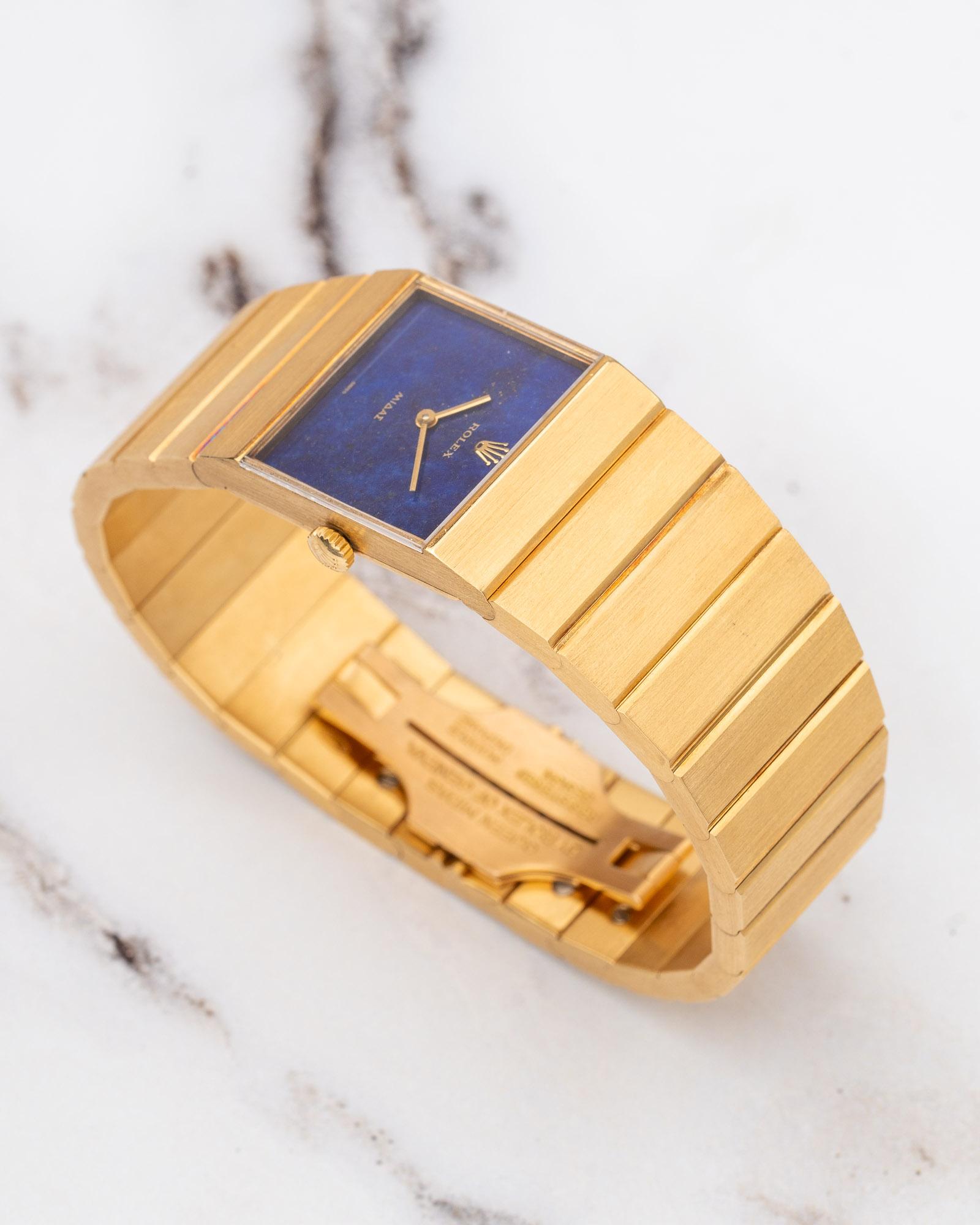 Rolex Midas 3585 Cadran Lapis Lazuli 18k YG 1975 en vente 12