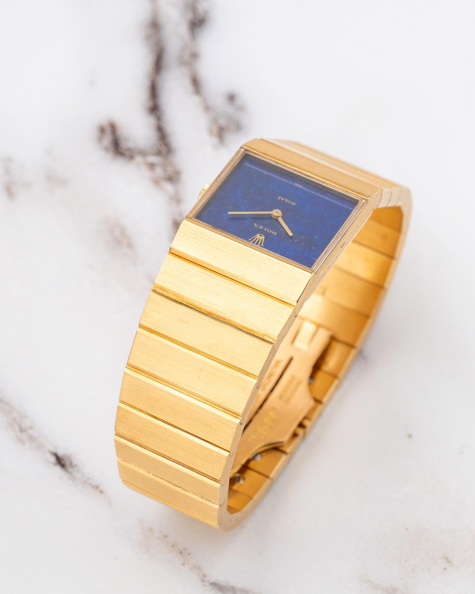 Rolex Midas 3585 Cadran Lapis Lazuli 18k YG 1975 en vente 13