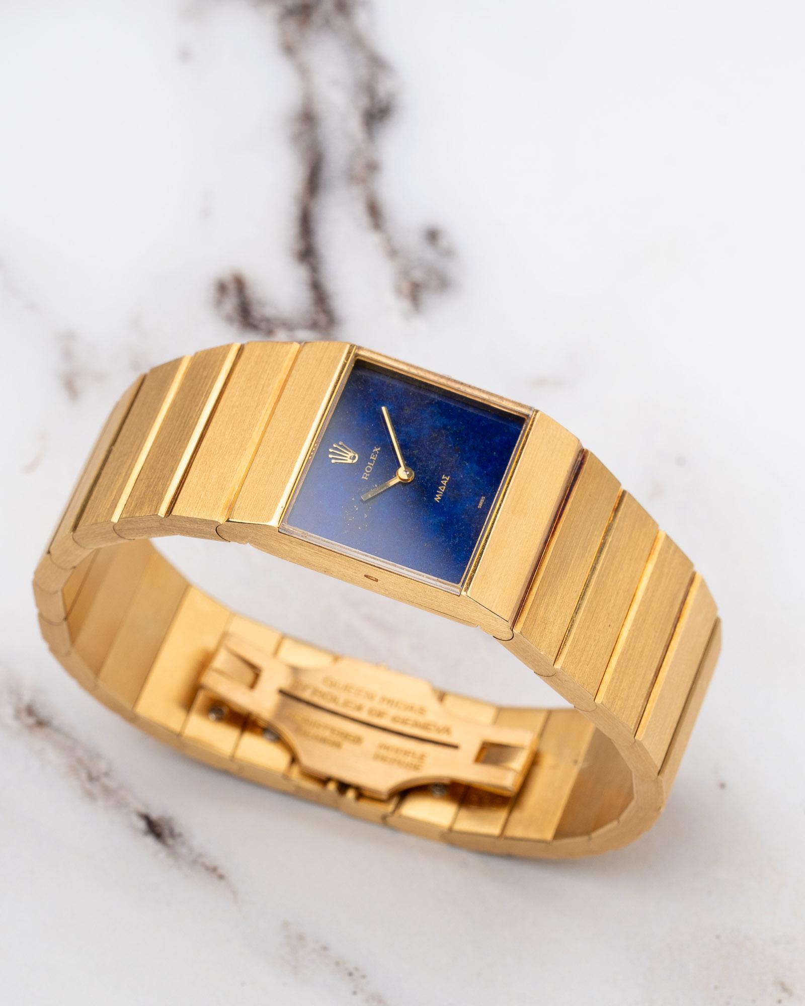 Rolex Midas 3585 Cadran Lapis Lazuli 18k YG 1975 en vente 14