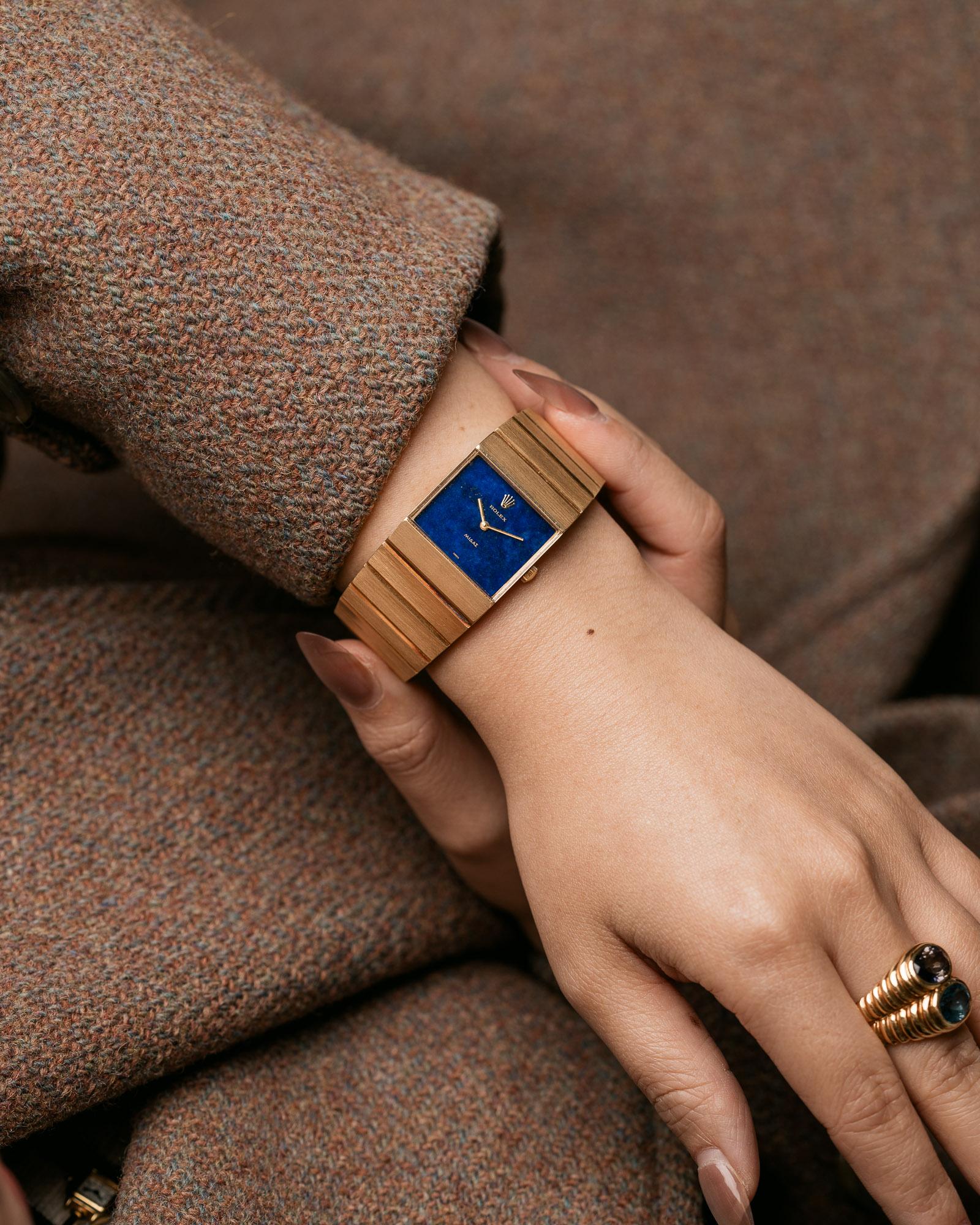 Rolex Midas 3585 Cadran Lapis Lazuli 18k YG 1975 Unisexe en vente