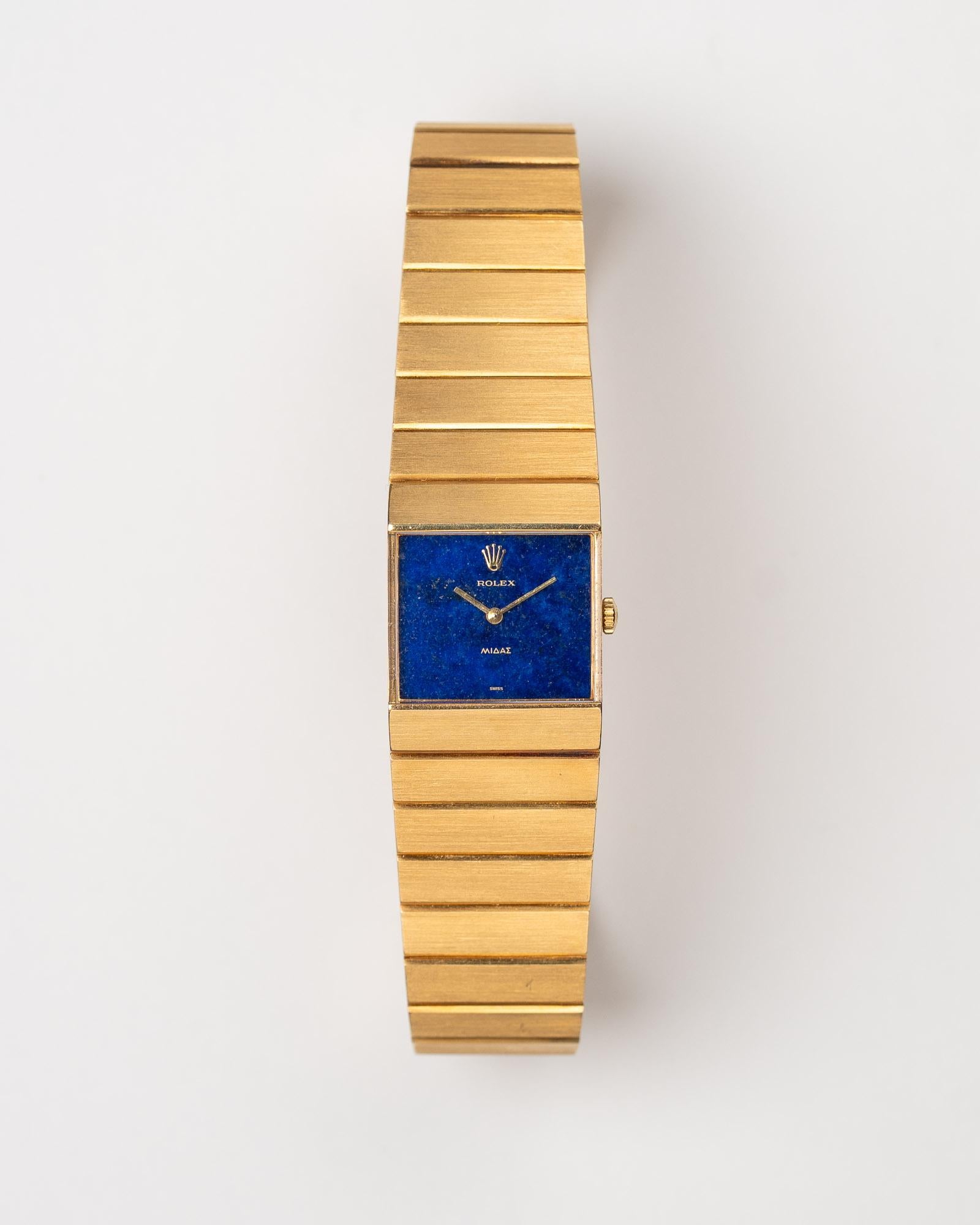 Rolex Midas 3585 Cadran Lapis Lazuli 18k YG 1975 en vente 1