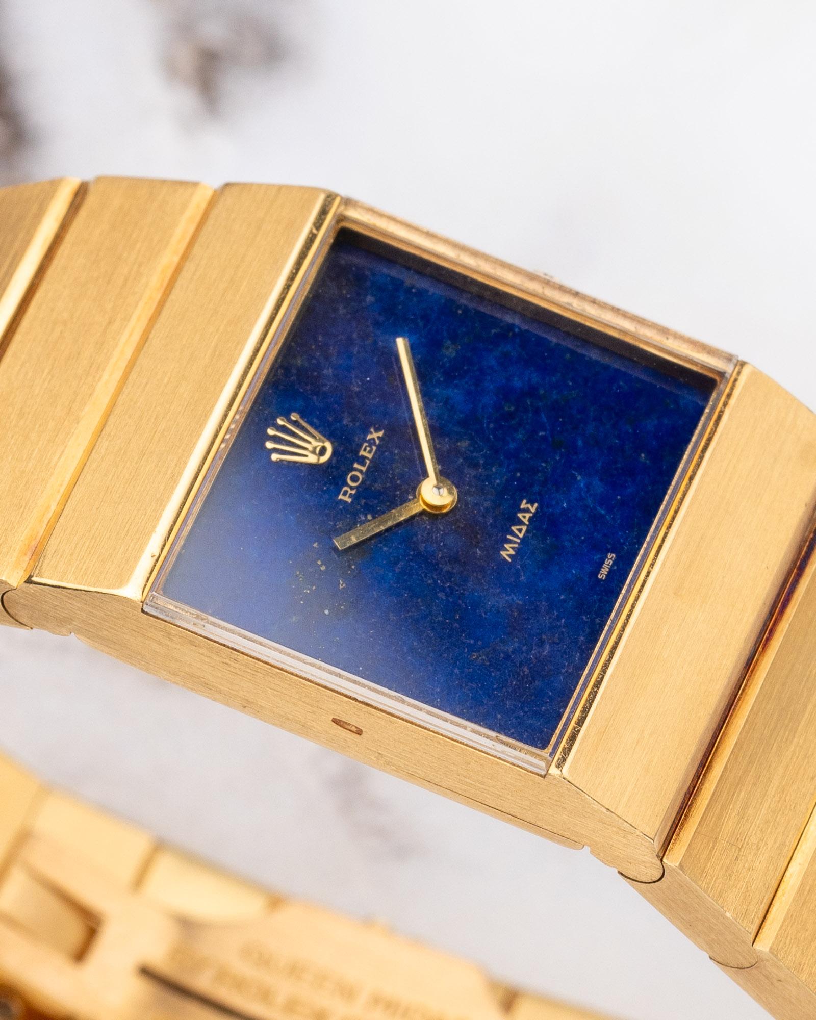 Rolex Midas 3585 Cadran Lapis Lazuli 18k YG 1975 en vente 2