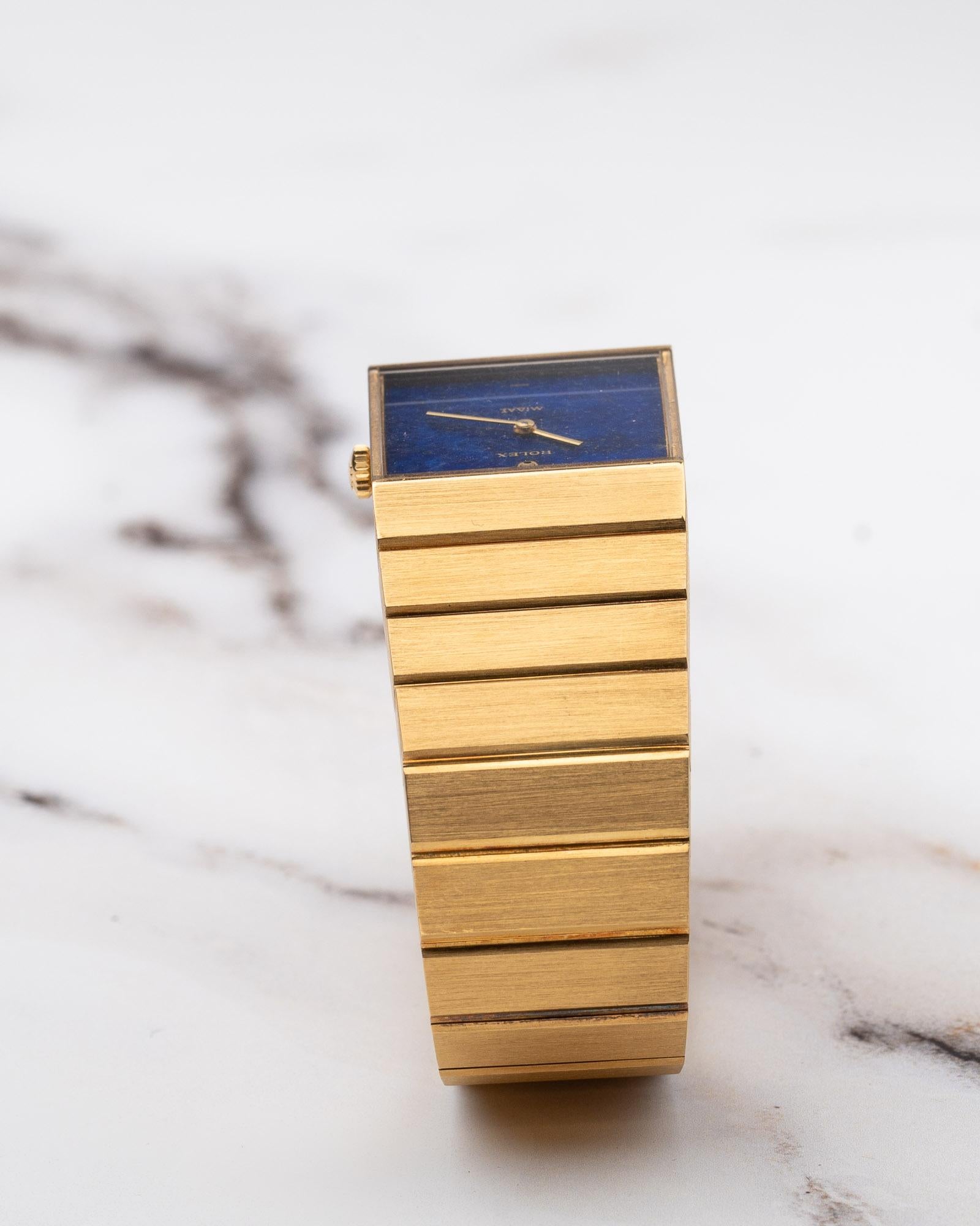 Rolex Midas 3585 Cadran Lapis Lazuli 18k YG 1975 en vente 5