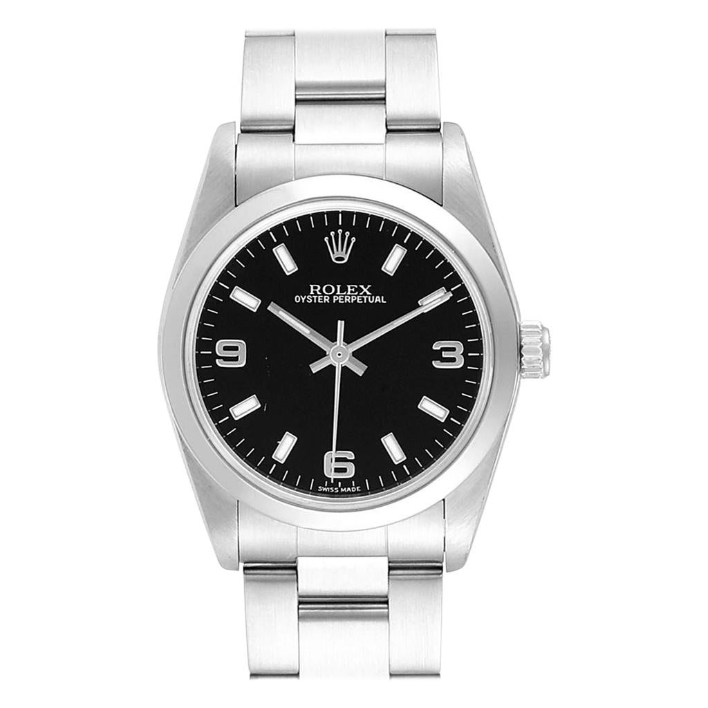 Rolex Midsize 31 Black Baton Dial Steel Ladies Watch 77080 For Sale