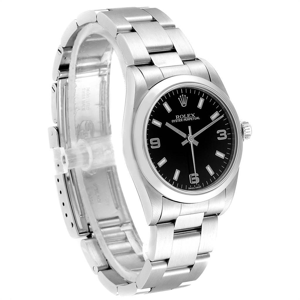 Rolex Midsize 31 Black Dial Domed Bezel Steel Ladies Watch 77080 In Excellent Condition In Atlanta, GA