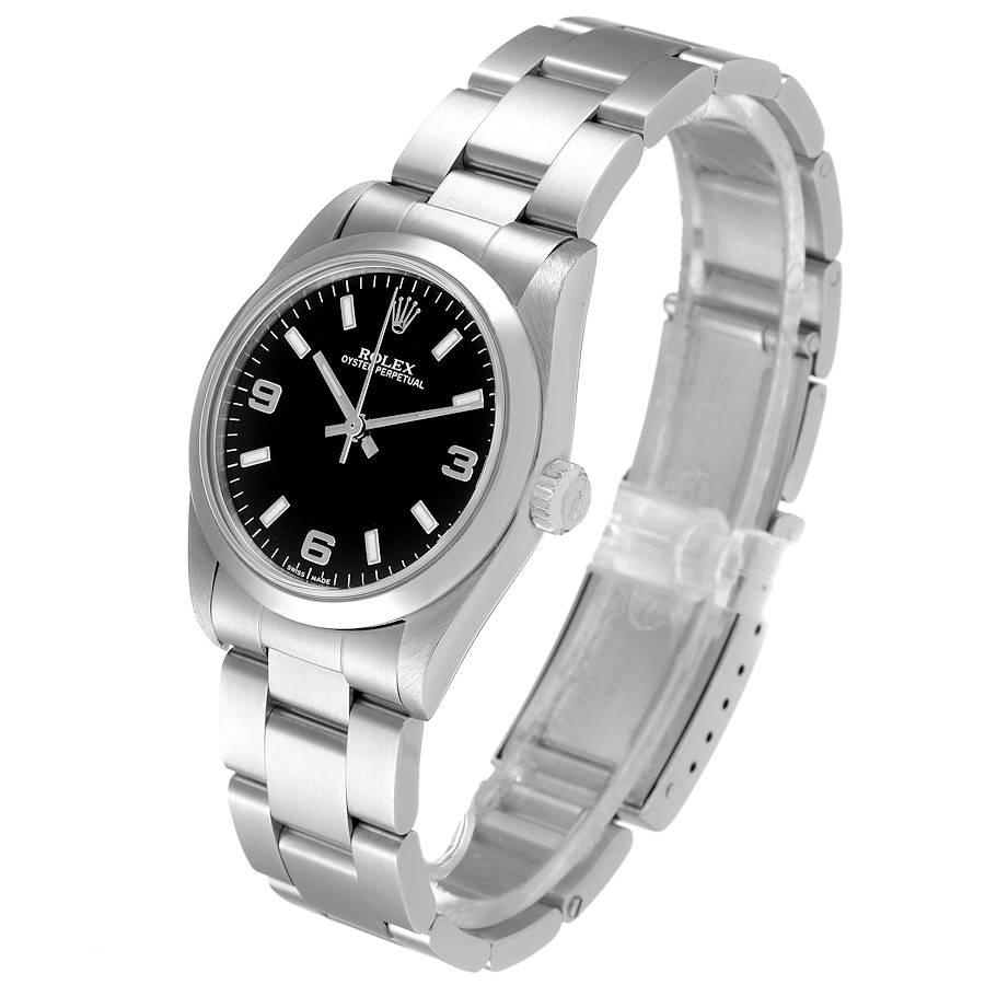 Women's Rolex Midsize 31 Black Dial Domed Bezel Steel Ladies Watch 77080