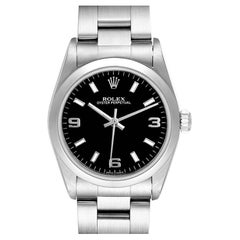 Rolex Midsize 31 Black Dial Domed Bezel Steel Ladies Watch 77080