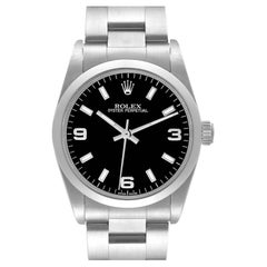 Rolex Midsize 31 Black Dial Domed Bezel Steel Ladies Watch 77080