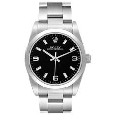 Rolex Midsize 31 Black Dial Domed Bezel Steel Ladies Watch 77080 Papers