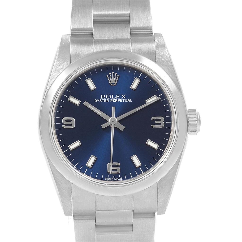 Rolex Midsize Blue Dial Oyster Bracelet Steel Ladies Watch 77080 2