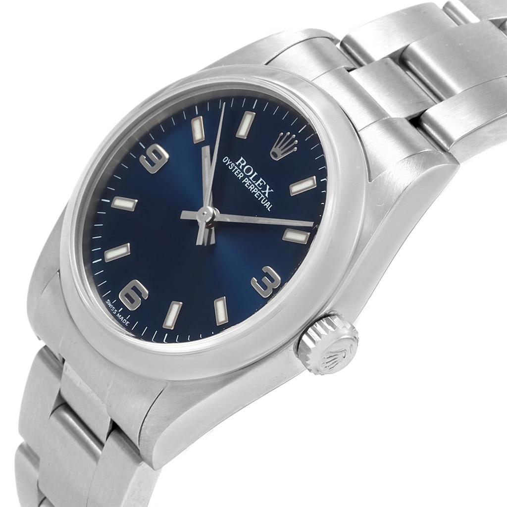 Rolex Midsize Blue Dial Oyster Bracelet Steel Ladies Watch 77080 4