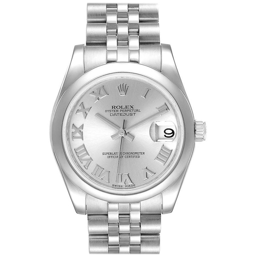 Rolex Midsize 31 Datejust Silver Dial Domed Bezel Steel Watch 178240 Box Card For Sale