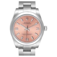 Rolex Midsize 31 Salmon Dial Domed Bezel Steel Ladies Watch 177200