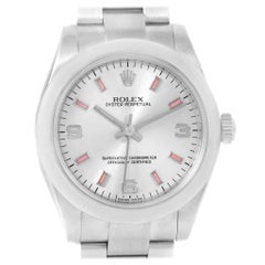 Rolex Midsize 31 Silver Dial Pink Hour Markers Steel Ladies Watch 177200