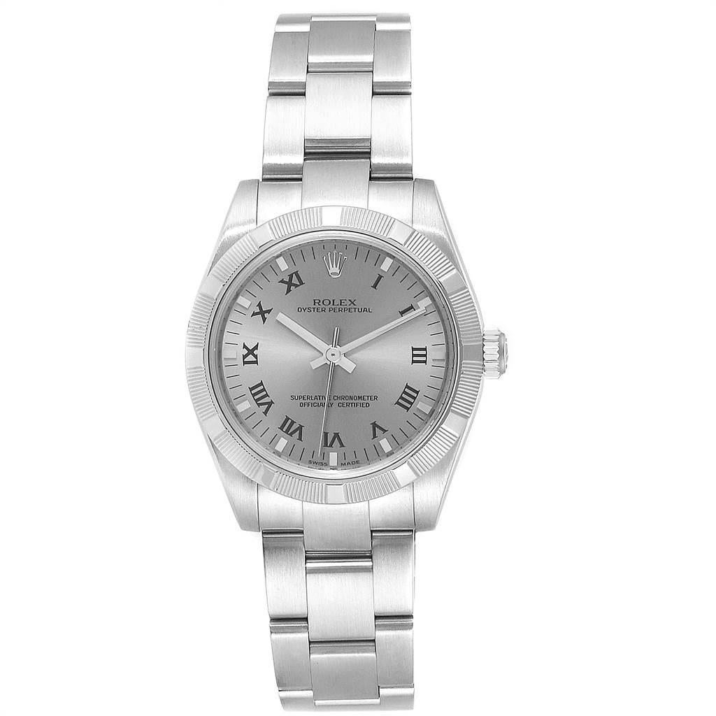 Rolex Midsize 31 Silver Rhodium Dial Steel Ladies Watch 177210 In Excellent Condition In Atlanta, GA