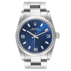 Rolex Midsize 31 Steel White Gold Blue Dial Ladies Watch 67514 Box Service Card