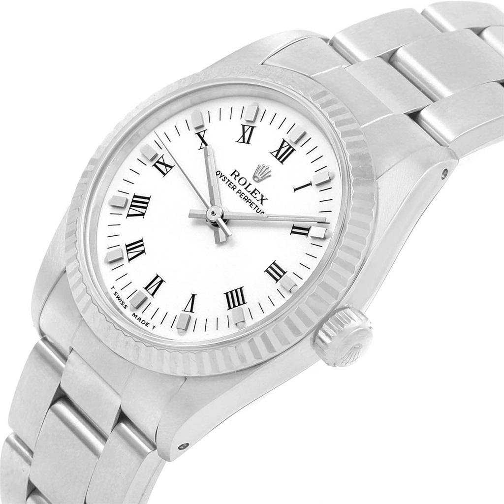 Rolex Midsize 31 Steel White Gold Ladies Watch 67514 Box Papers In Good Condition In Atlanta, GA