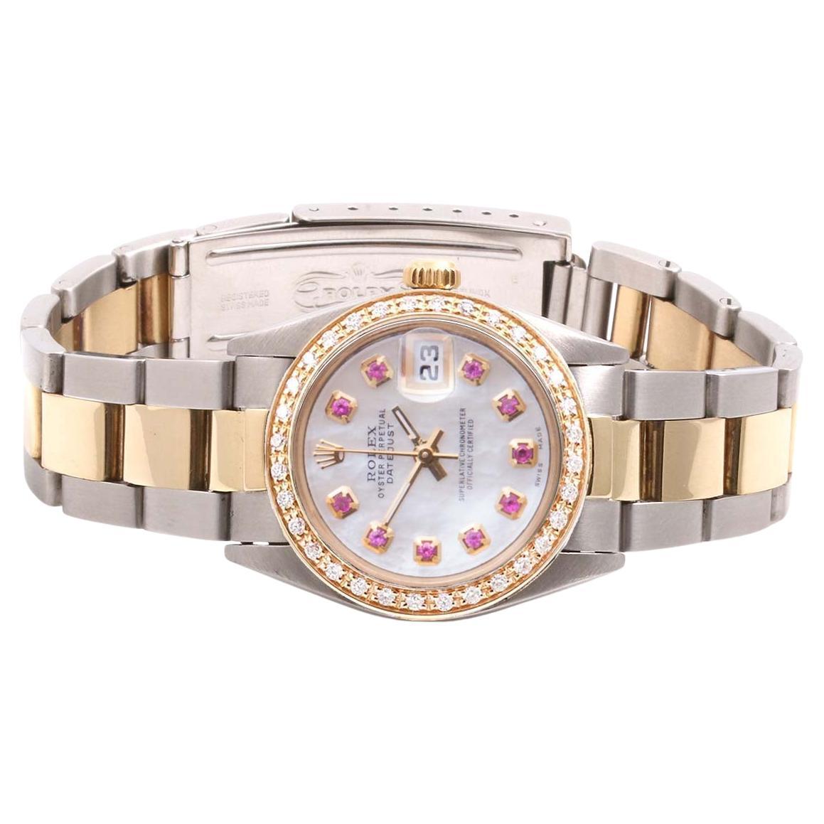 Rolex Ladies 31mm MOP 6827 Diamond Ruby two-tone Oyster  For Sale