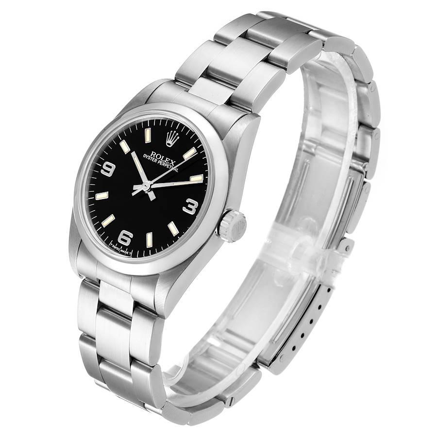 Women's Rolex Midsize Black Dial Automatic Steel Ladies Watch 67480 Papers For Sale