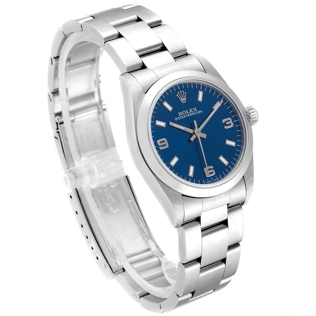 Rolex Midsize Blue Dial Automatic Steel Ladies Watch 67480 In Excellent Condition In Atlanta, GA