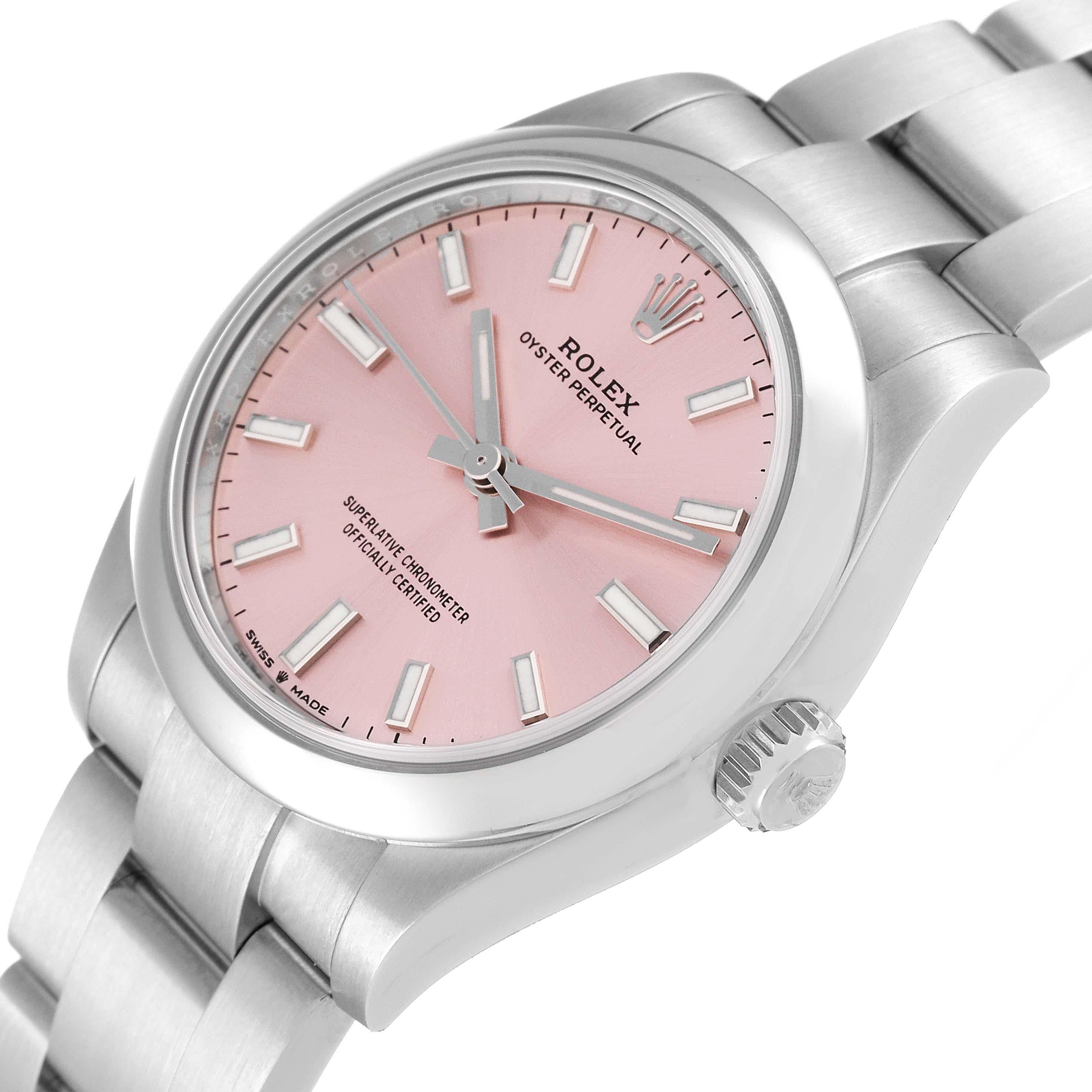 Rolex Midsize 31mm Pink Dial Automatic Steel Ladies Watch 277200 Unworn In Excellent Condition In Atlanta, GA