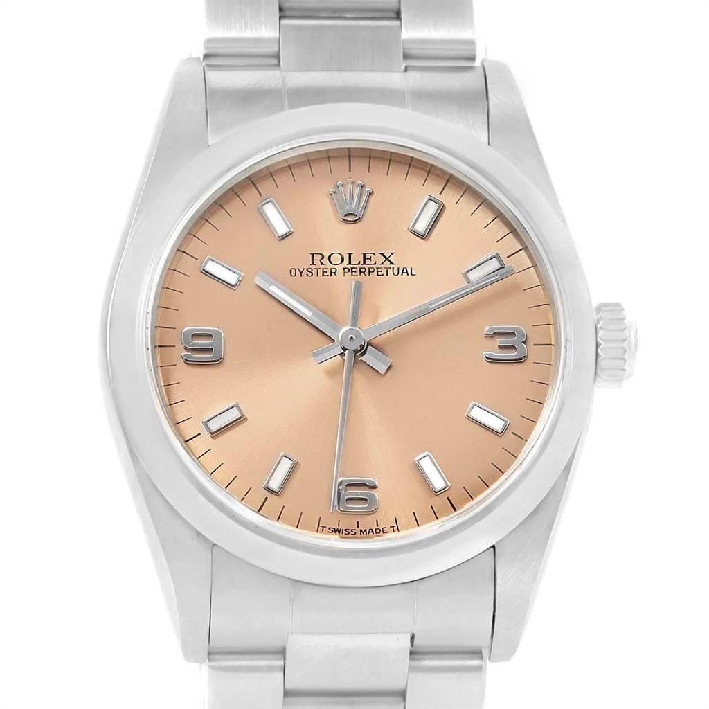 Rolex Midsize Salmon Dial Automatic Steel Ladies Watch 67480