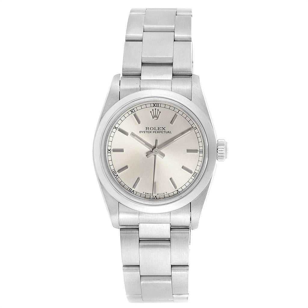 Rolex Midsize Silver Dial Automatic Steel Ladies Watch 67480 In Excellent Condition For Sale In Atlanta, GA