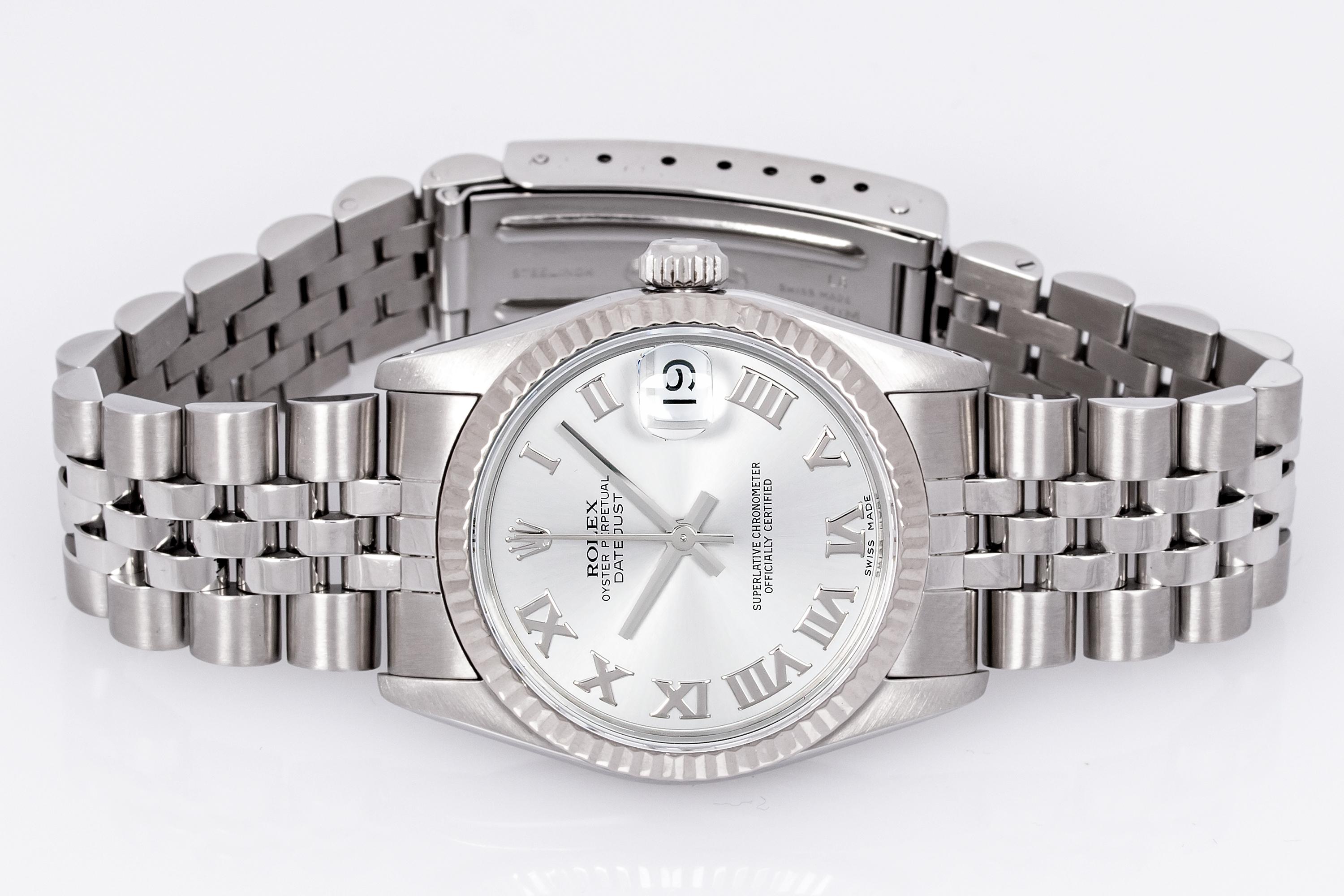 Rolex Midsize 31mm Stahl - 18K Gold Datejust Uhr 68274 Fabrik graues römisches Zifferblatt für Damen oder Herren im Angebot