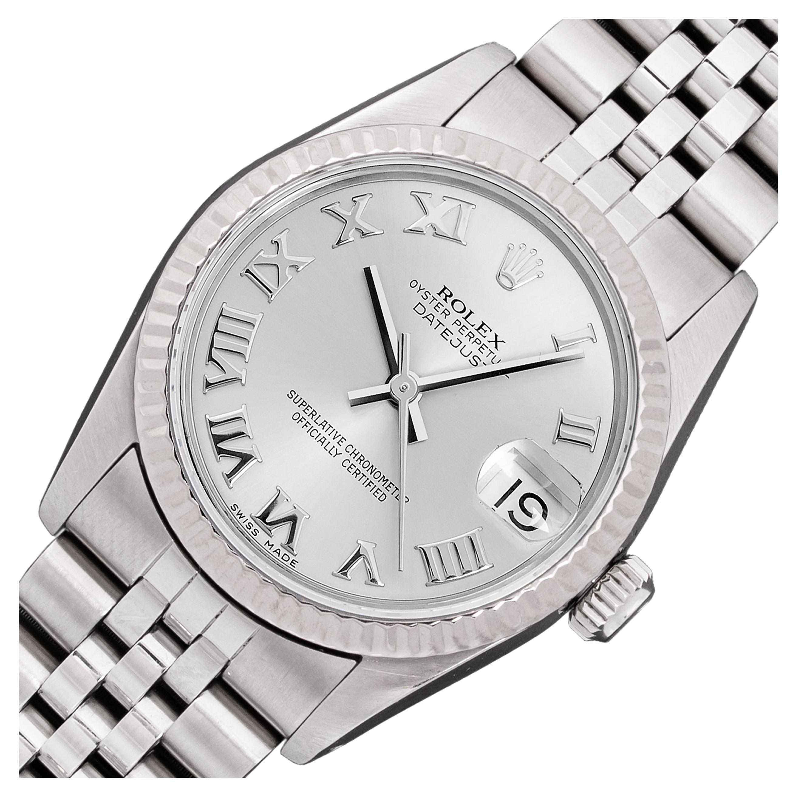 Rolex Midsize Steel, 18k Gold Datejust Watch 68274 Factory Grey Roman Dial