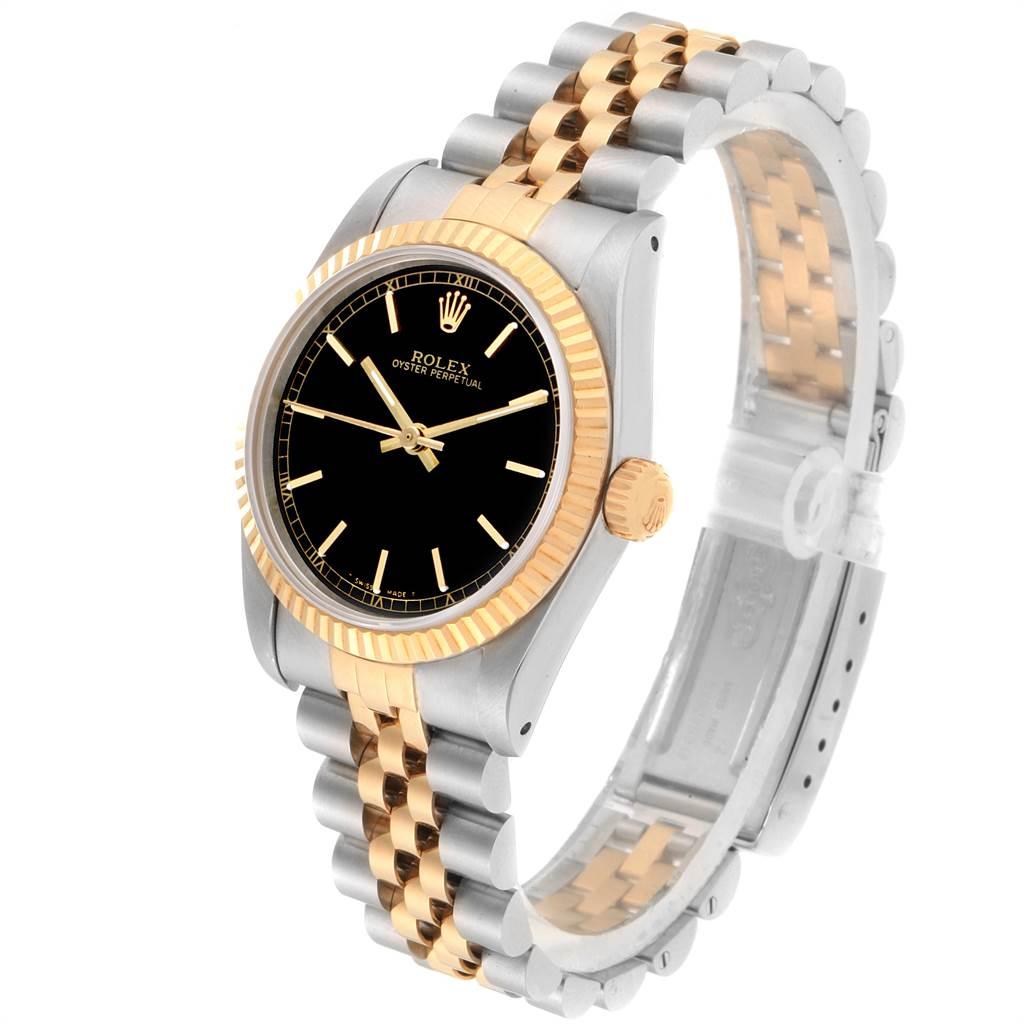 Women's Rolex Midsize Yellow Gold Steel Black Dial Ladies Watch 67513 For Sale