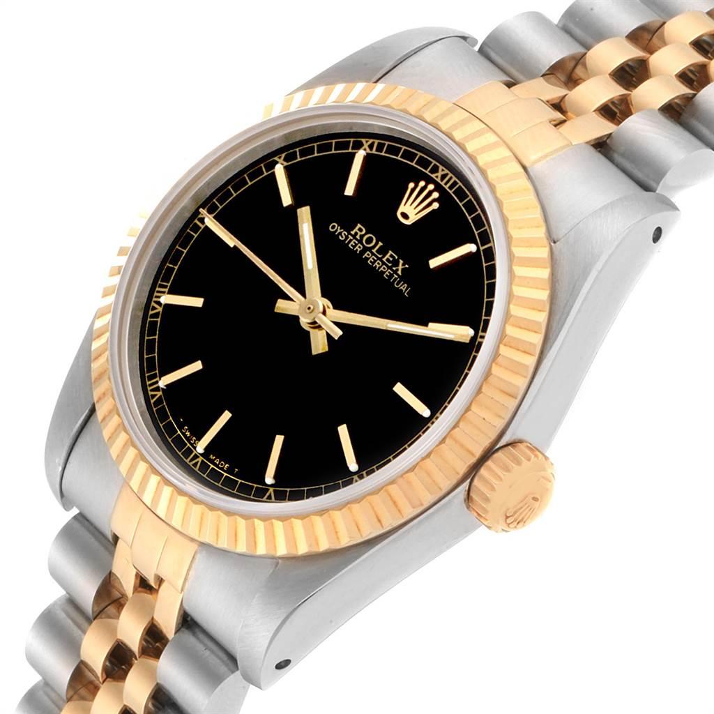 Rolex Midsize Yellow Gold Steel Black Dial Ladies Watch 67513 For Sale 2