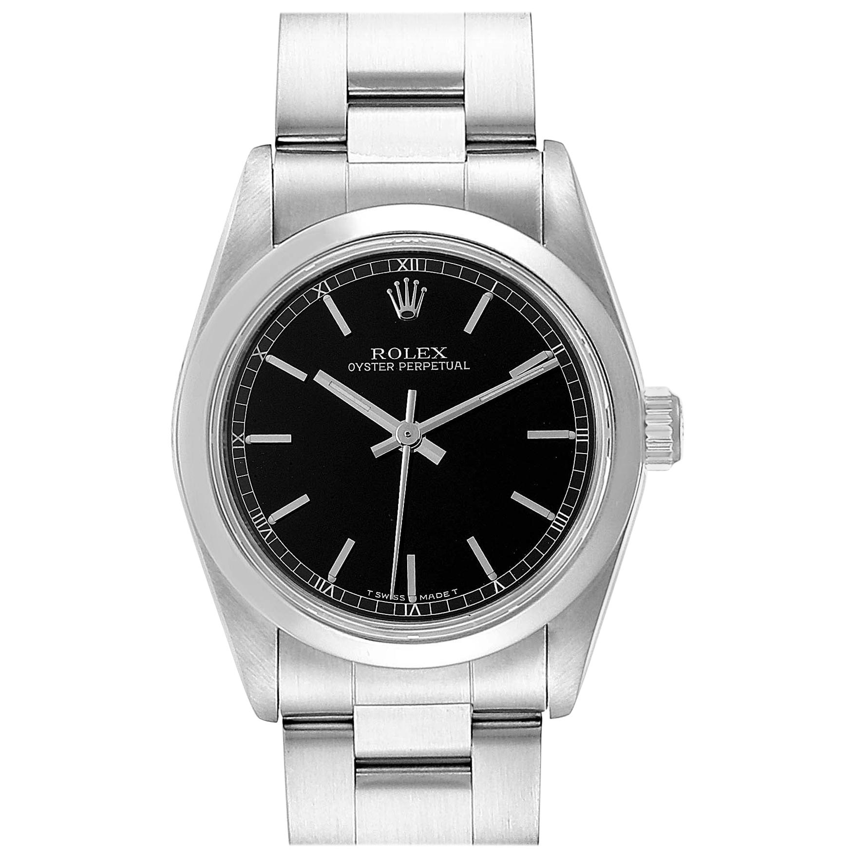 Rolex Midsize Black Baton Dial Steel Ladies Watch 77080