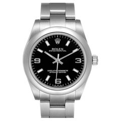 Rolex Midsize Black Dial Domed Bezel Steel Ladies Watch 177200 Box Card